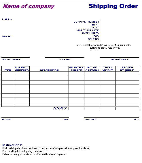 shipping order